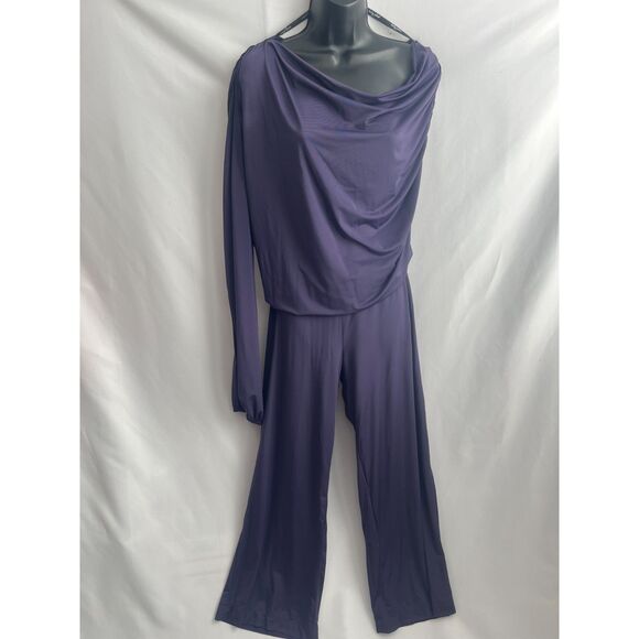 Baby Phat Y2K Drop Waist Purple Jumpsuit Size XL Wide Leg Draped Cowl Neck Long - Picture 1 of 12